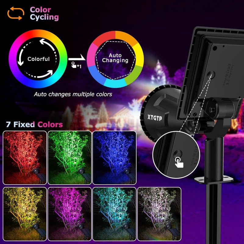 XTGTP Solar Spotlights Outdoor Color Changing, 180°Adjustable Flag Pole Lights, IP67 Garden Lights Solar Powered Waterproof, Wall Lights for Garden Pool Area Pond, Landscape Solar Light for Yard - Image 3
